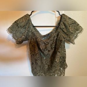 Bebe green lacy sheer off the shoulder top